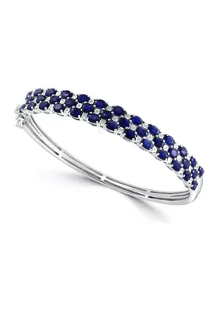 Diamond and Natural Sapphire Bangle Bracelet in Sterling Silver