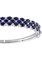 Diamond and Natural Sapphire Bangle Bracelet in Sterling Silver