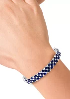 Diamond and Natural Sapphire Bangle Bracelet in Sterling Silver