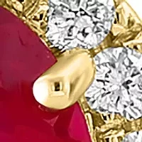 Lab Created Diamond and Ruby Oval Earrings in 14K Yellow Gold