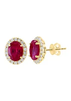 Lab Created Diamond and Ruby Oval Earrings in 14K Yellow Gold