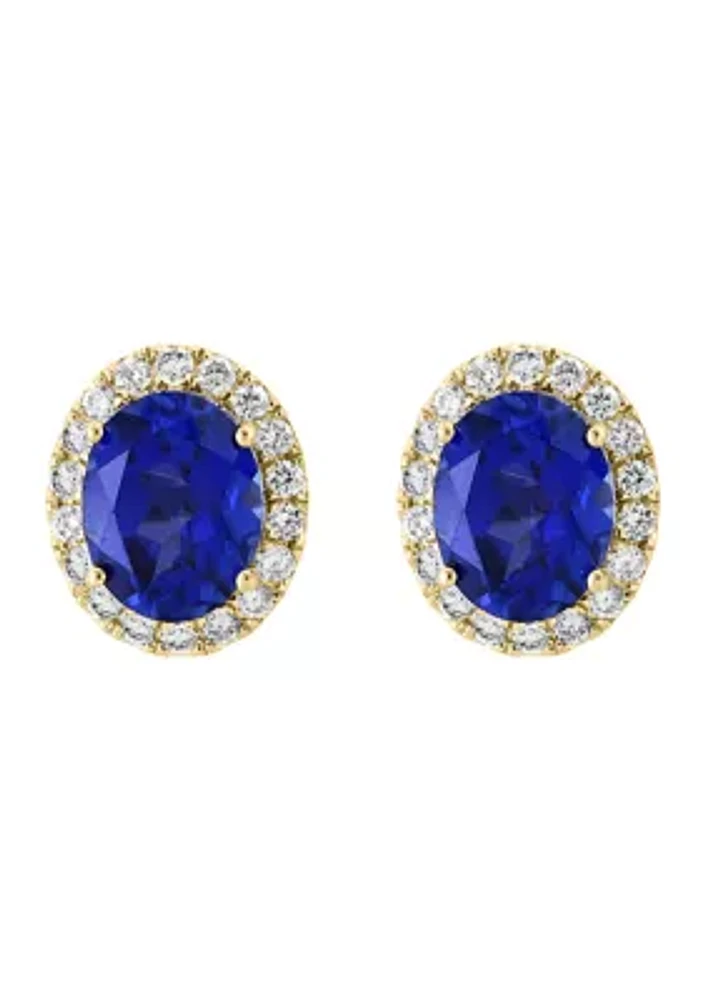 Lab Created Diamond and Sapphire Earrings in 14K Yellow Gold