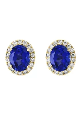 Lab Created Diamond and Sapphire Earrings in 14K Yellow Gold