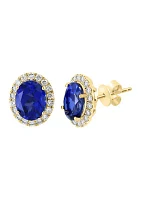 Lab Created Diamond and Sapphire Earrings in 14K Yellow Gold