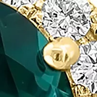 Lab Created Diamond and Emerald Earrings in 14K Yellow Gold