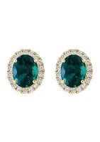 Lab Created Diamond and Emerald Earrings in 14K Yellow Gold