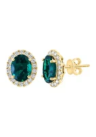 Lab Created Diamond and Emerald Earrings in 14K Yellow Gold