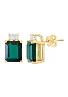 Lab Grown Diamond and Emerald Earrings in 14K Yellow Gold