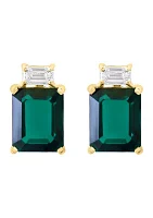 Lab Grown Diamond and Emerald Earrings in 14K Yellow Gold