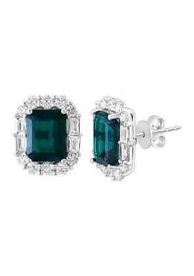 Lab Created 14K White Gold Lab Grown Diamond and Lab Grown Emerald Earrings