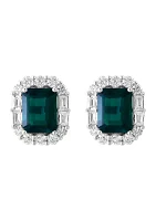 Lab Created 14K White Gold Lab Grown Diamond and Lab Grown Emerald Earrings