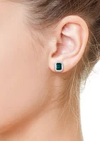 Lab Created 14K White Gold Lab Grown Diamond and Lab Grown Emerald Earrings