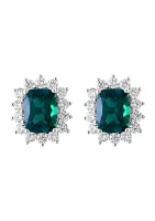 14K White Gold Lab Grown Diamond and Lab Grown Emerald Earrings 