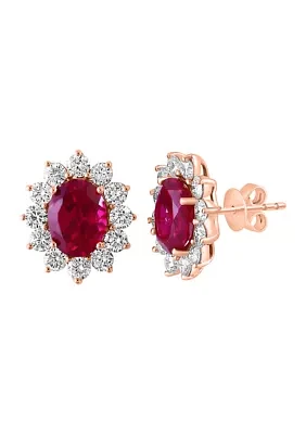  14K Rose Gold Lab Grown Diamond and Lab Grown Ruby Earrings 