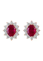  14K Rose Gold Lab Grown Diamond and Lab Grown Ruby Earrings 