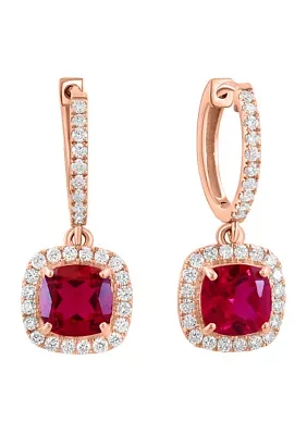 Lab Grown Diamond and Ruby Earrings in 14K Rose Gold