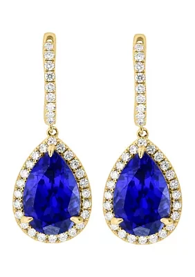 Lab Created Diamond and Sapphire Drop Earrings in 14K Yellow Gold