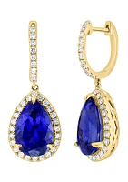 Lab Created Diamond and Sapphire Drop Earrings in 14K Yellow Gold