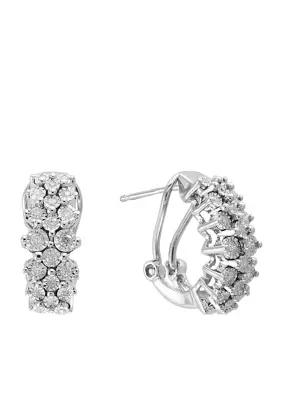 Sterling Silver Illusion Diamond Hoop Earrings