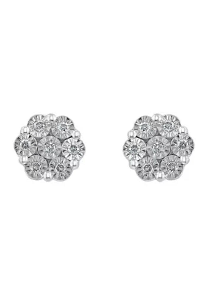 1/6 ct. t.w. Diamond Cluster Earrings in Gold Over Silver 