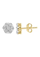 1/6 ct. t.w. Diamond Cluster Earrings in Gold Over Silver 