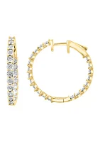 Diamond Hoop Earrings in Gold Over Silver