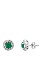  1/10 ct. t.w. Diamond, 0.95 ct. t.w. Natural Emerald Earrings in 14K White Gold