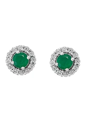  1 ct. t.w. Emerald and 1/10 ct. t.w. Diamond  Earrings in Sterling Silver