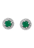  1 ct. t.w. Emerald and 1/10 ct. t.w. Diamond  Earrings in Sterling Silver