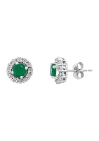  1 ct. t.w. Emerald and 1/10 ct. t.w. Diamond  Earrings in Sterling Silver