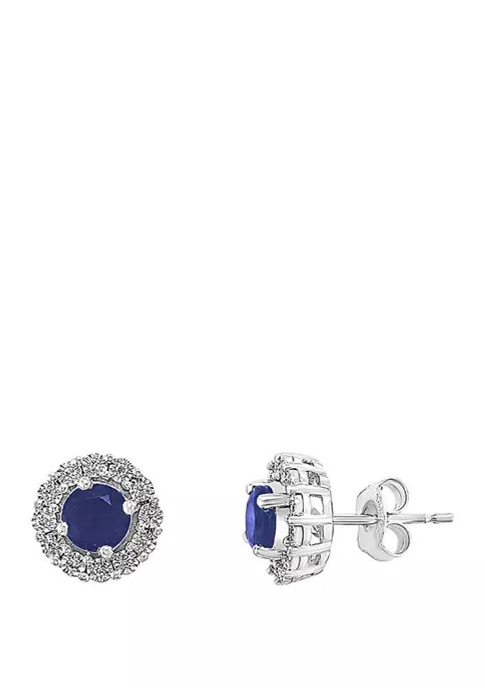 Belk 1/10 ct. . Diamond,  ct. . Natural Sapphire Earrings in 14k  White Gold | The Summit