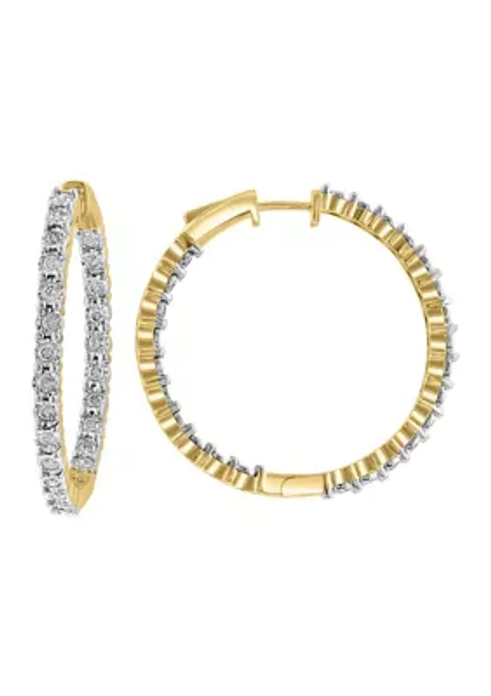 1 ct. t.w. Diamond Hoop Earrings in Gold Over Silver 