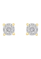 Diamond Stud Earrings in 14K White and Yellow Gold