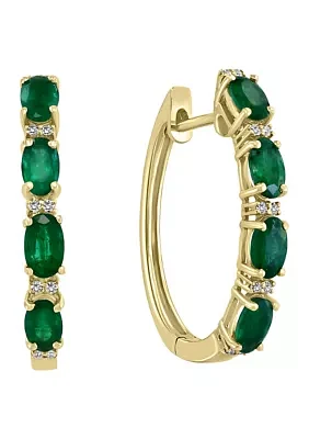 1.9 ct. t.w. Emerald and 1/10 ct. t.w. Diamond Earrings in 14K Yellow Gold