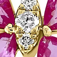 1/4 ct. t.w. Diamond and Pink Sapphire Butterfly Stud Earrings in 14K Yellow Gold