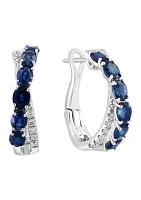 1/5 ct. t.w. Diamond and Natural Sapphire Hoop Earrings in 14K White Gold