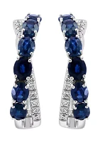 1/5 ct. t.w. Diamond and Natural Sapphire Hoop Earrings in 14K White Gold