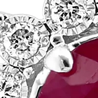 Miracle Set Diamond and Natural Ruby Earrings in 14K White Gold