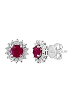 Miracle Set Diamond and Natural Ruby Earrings in 14K White Gold