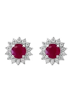 Miracle Set Diamond and Natural Ruby Earrings in 14K White Gold