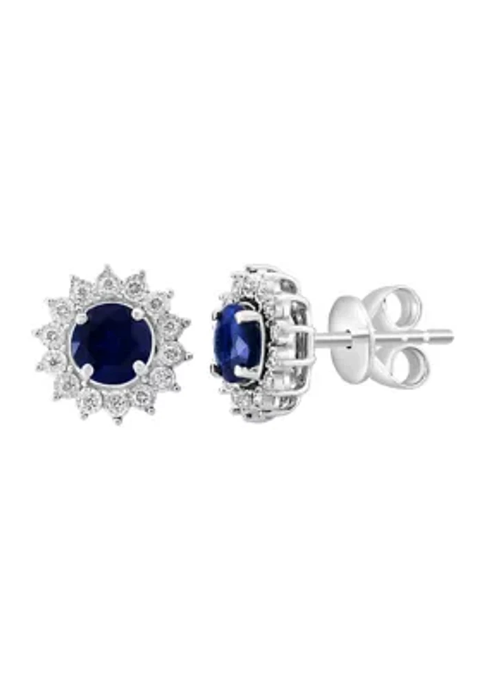 Miracle Set Diamond and Natural Sapphire Earrings in 14K White Gold