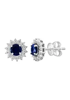 Miracle Set Diamond and Natural Sapphire Earrings in 14K White Gold