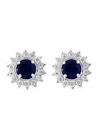 Miracle Set Diamond and Natural Sapphire Earrings in 14K White Gold