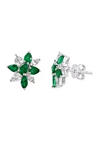 Emerald and White Sapphire Earrings in 14K White Gold