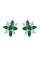 Emerald and White Sapphire Earrings in 14K White Gold