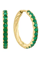 Natural Emerald Hoop Earrings in Gold Plated Sterling Silver