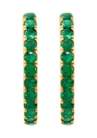 Natural Emerald Hoop Earrings in Gold Plated Sterling Silver