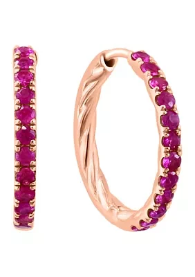 Natural Ruby Hoops in 14K Rose Gold Plated Sterling Silver