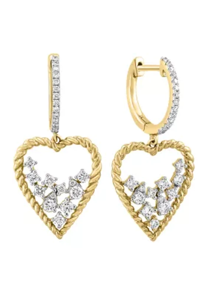 Diamond Heart Earrings in 14K Yellow Gold