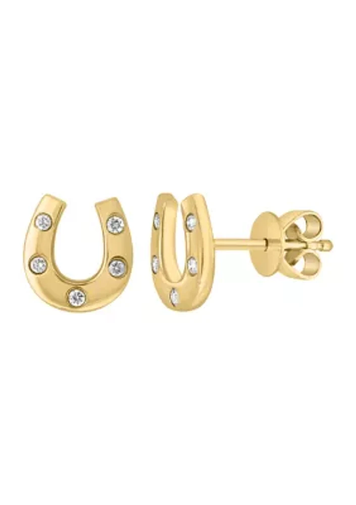 1/10 ct. t.w. Diamond Stud Horseshoe Earrings in 14K Yellow Gold